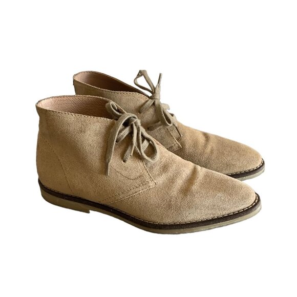 J. CREW Beige Macalister Genuine Suede Point-Toe Tie Flat Boots Women's Size 5 - Picture 1 of 9